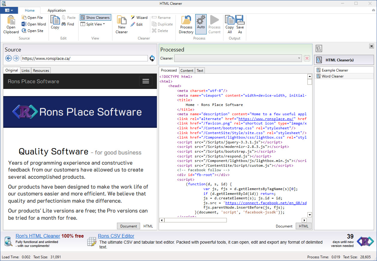 Ron's HTML Cleaner screenshot Ron's HTML Cleaner screenshot