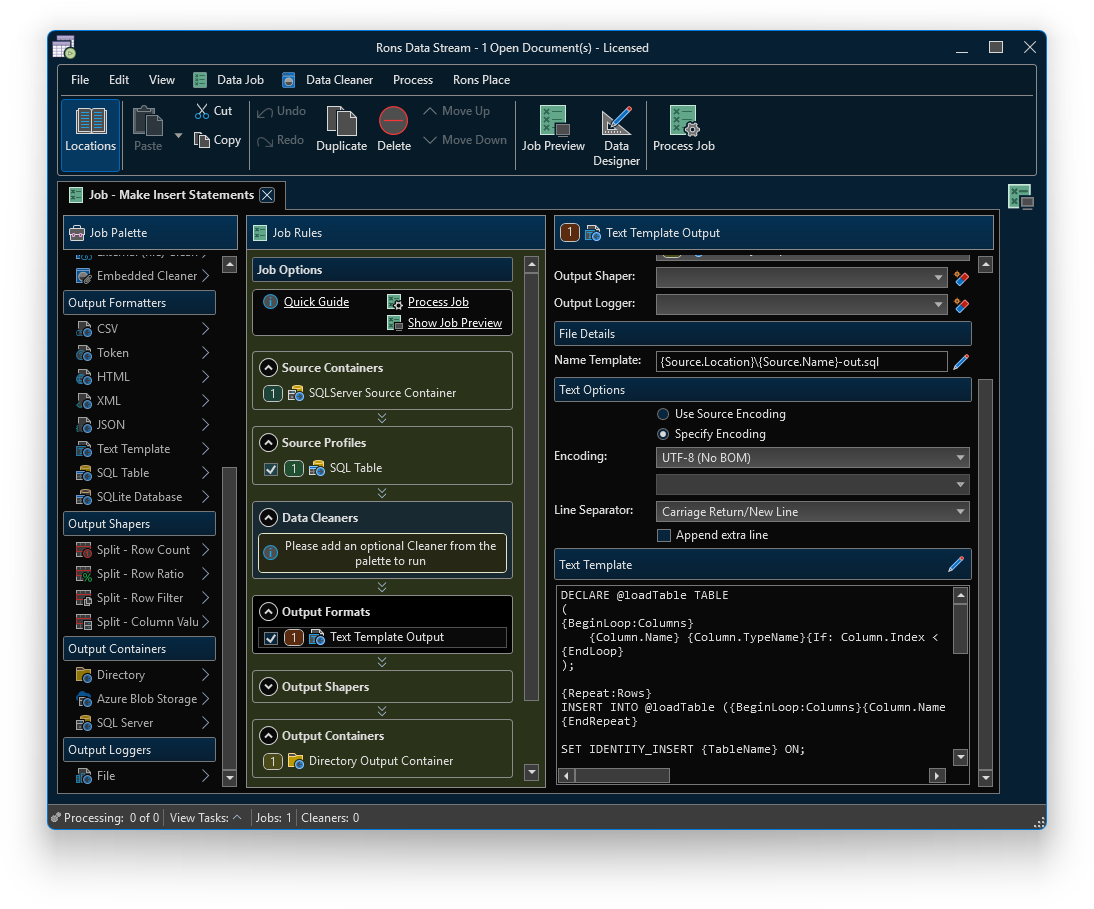Rons Data Stream in action (dark)