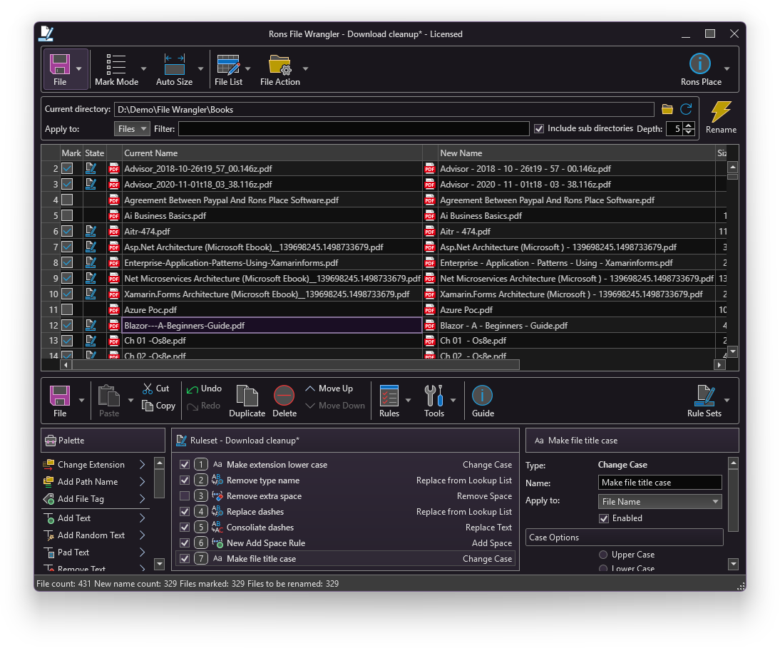 Rons File Wrangler in action (dark)